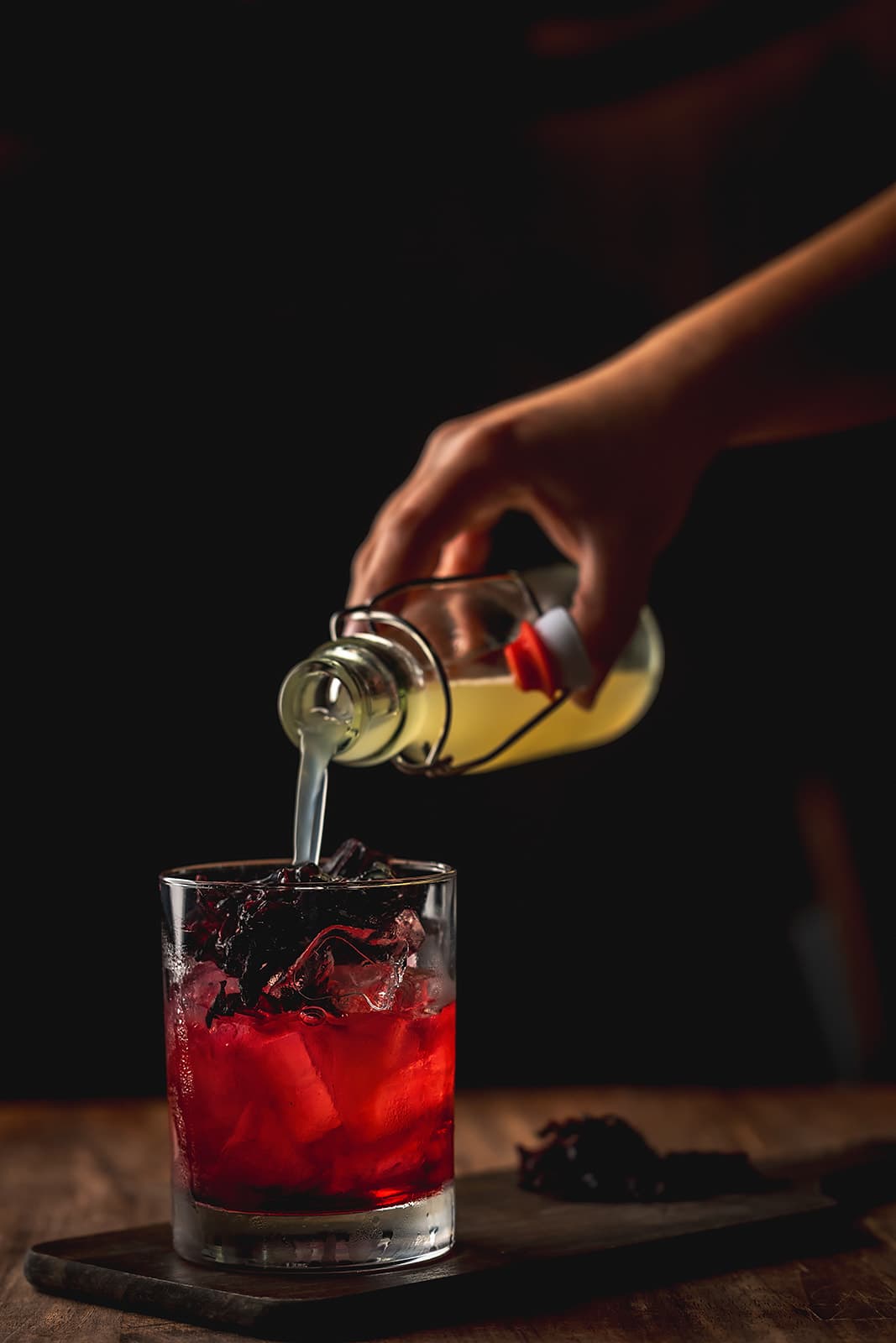 Agavero cocktail being finished tableside