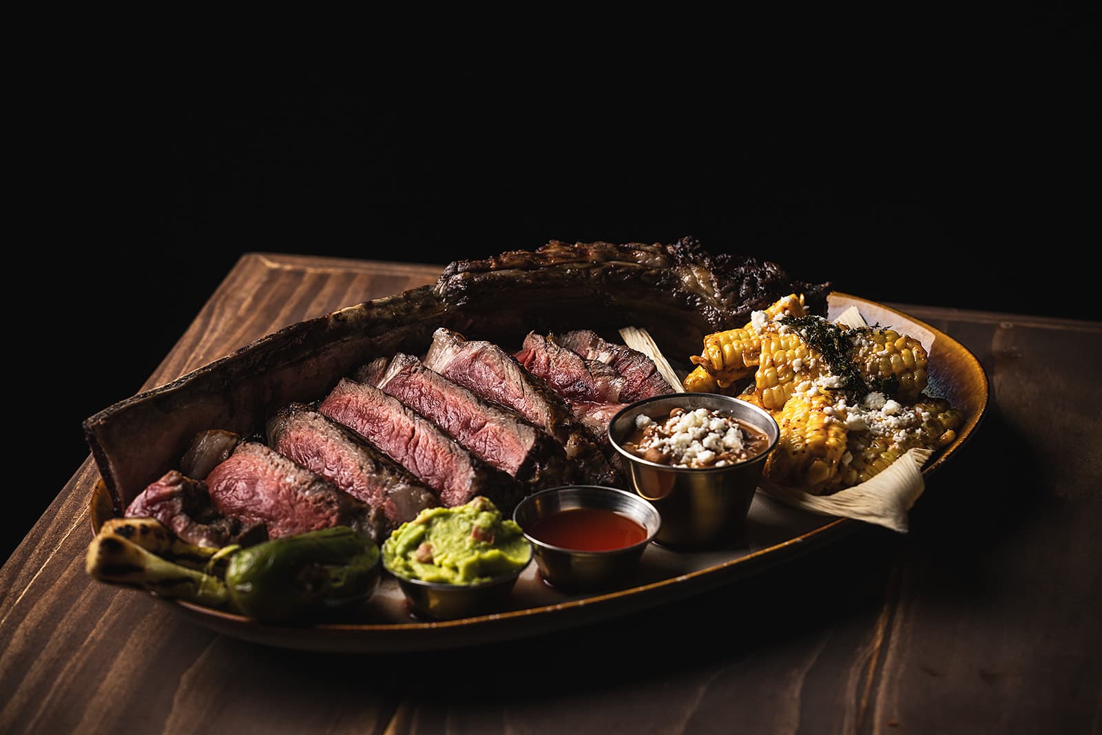 Large-format tomahawk platter ready to share
